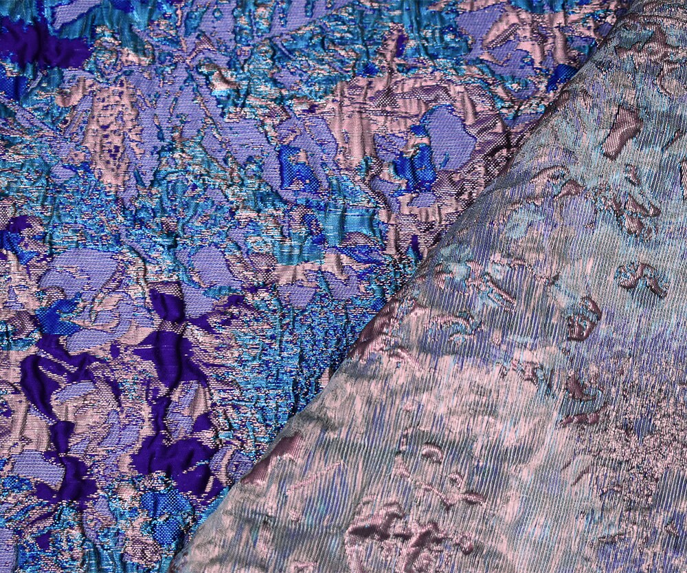 Purple-Pink-Multi Poly Blend Metallic Abstract Matelasse Jacquard Brocade Fabric By the Yard