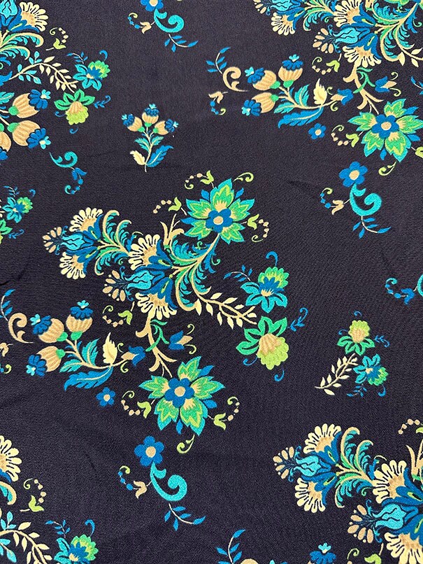 Dark Turquoise Multi Floral Print Dress Crepe Fabric By the Yard
