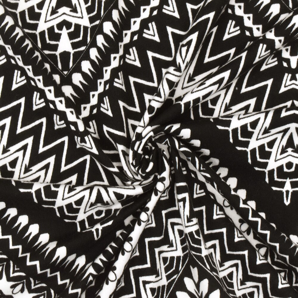 Black-White Chevron Pattern Multi Print Double Brush Stretch ITY Fabric By the Yard