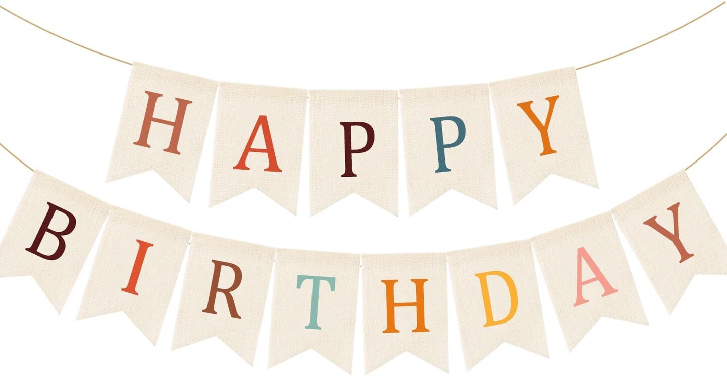 Happy Birthday Burlap Banner (white)
