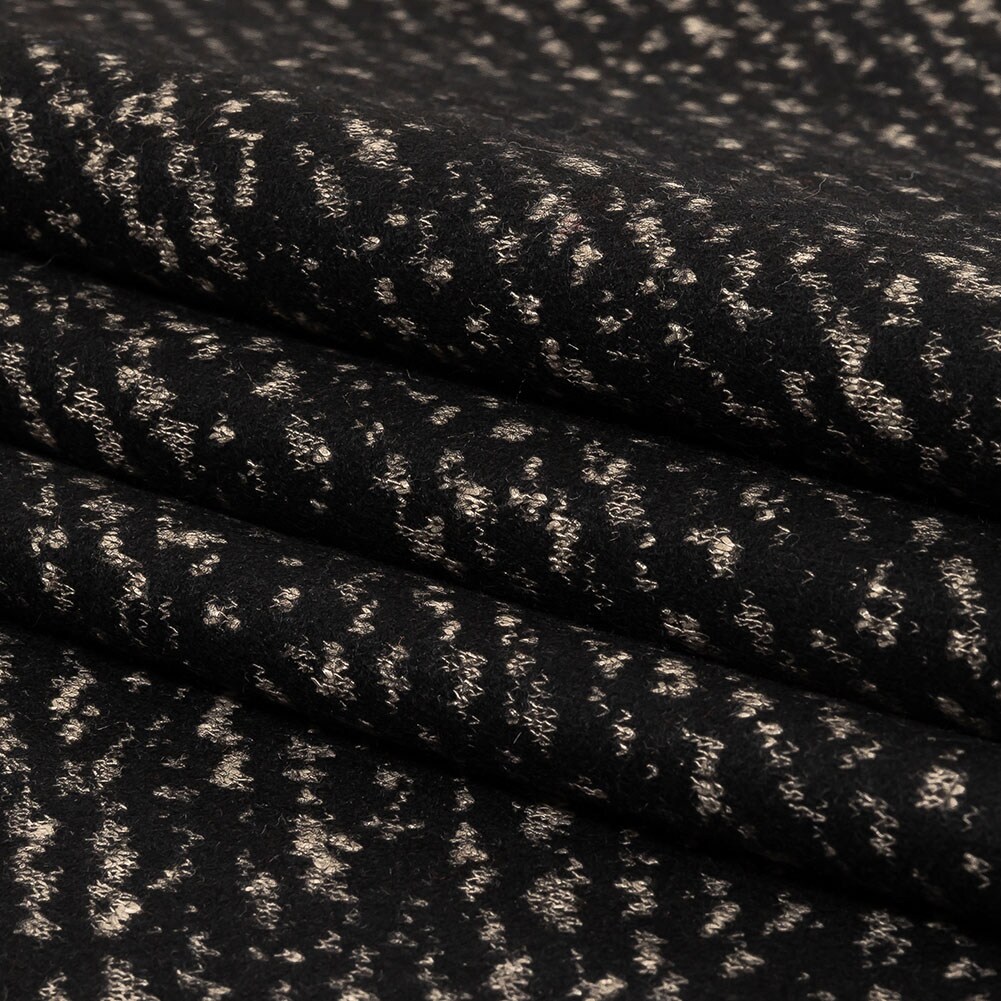 1 Yard Black and Beige Speckled Diagonal Stripes Fulled Wool Knit