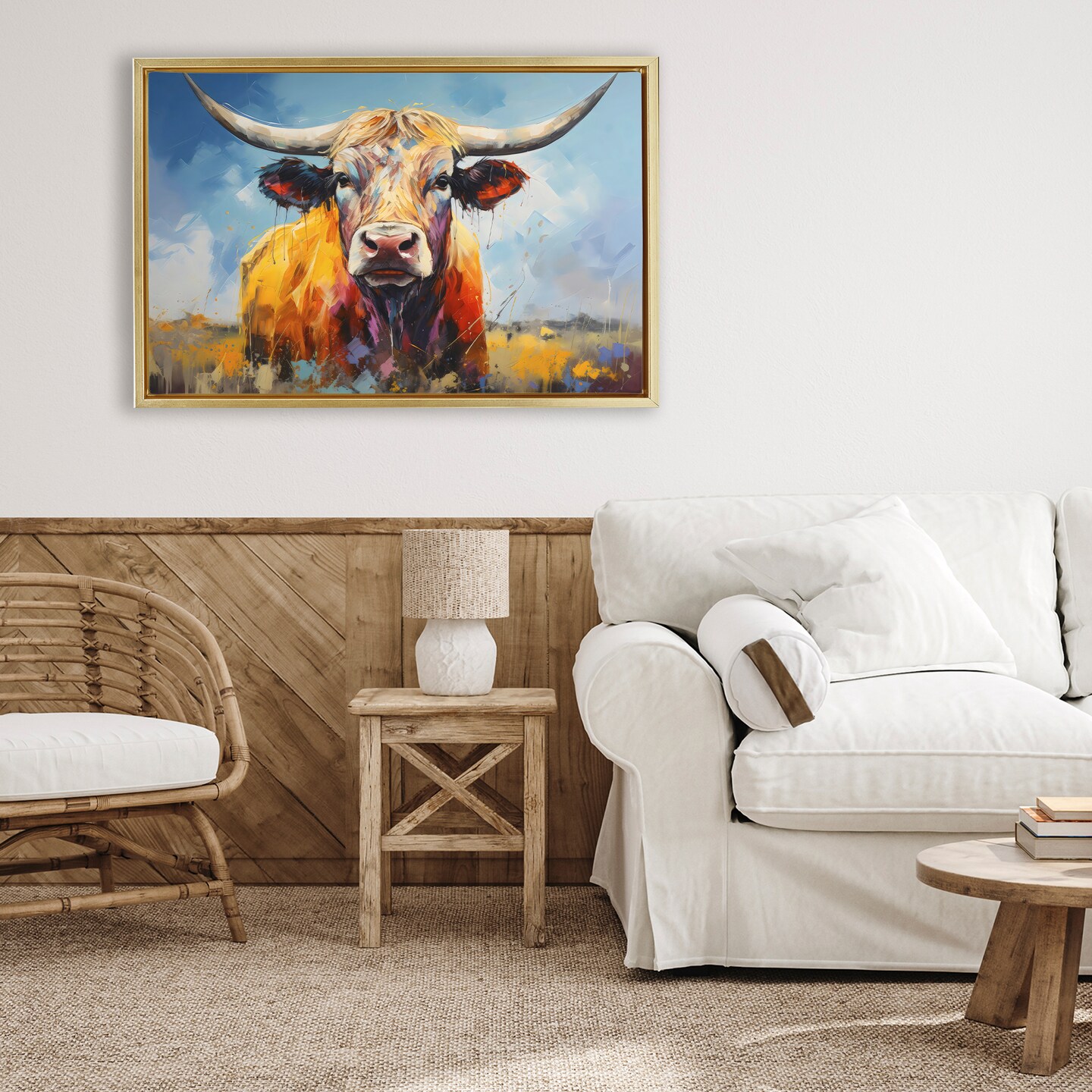 Stupell Industries Moody Longhorn Portrait Floating Frame, design by LSR Creative Studio