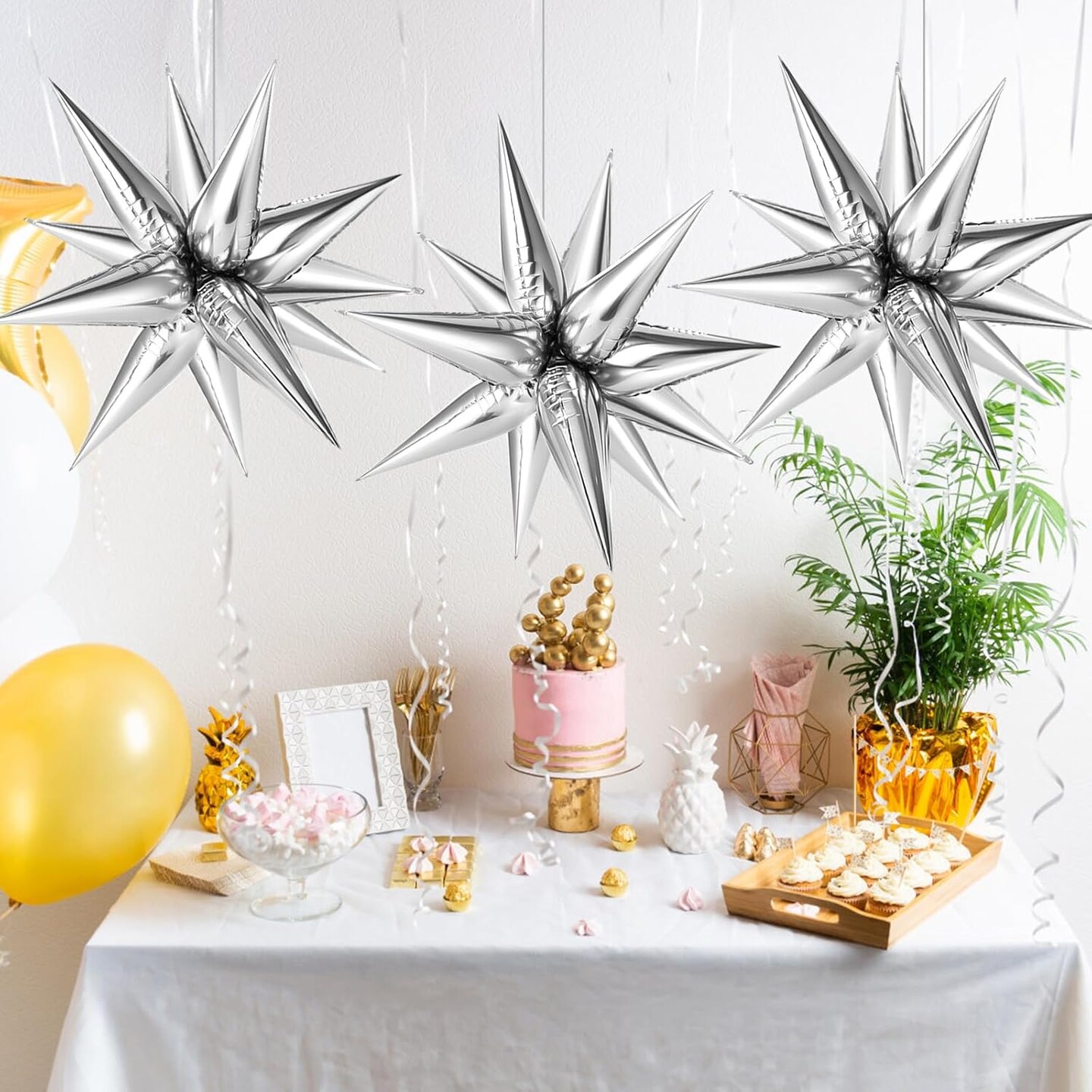 36 Pcs Silver Star Balloons Explosion 12 Point Foil Cone(Silver Star Cones)