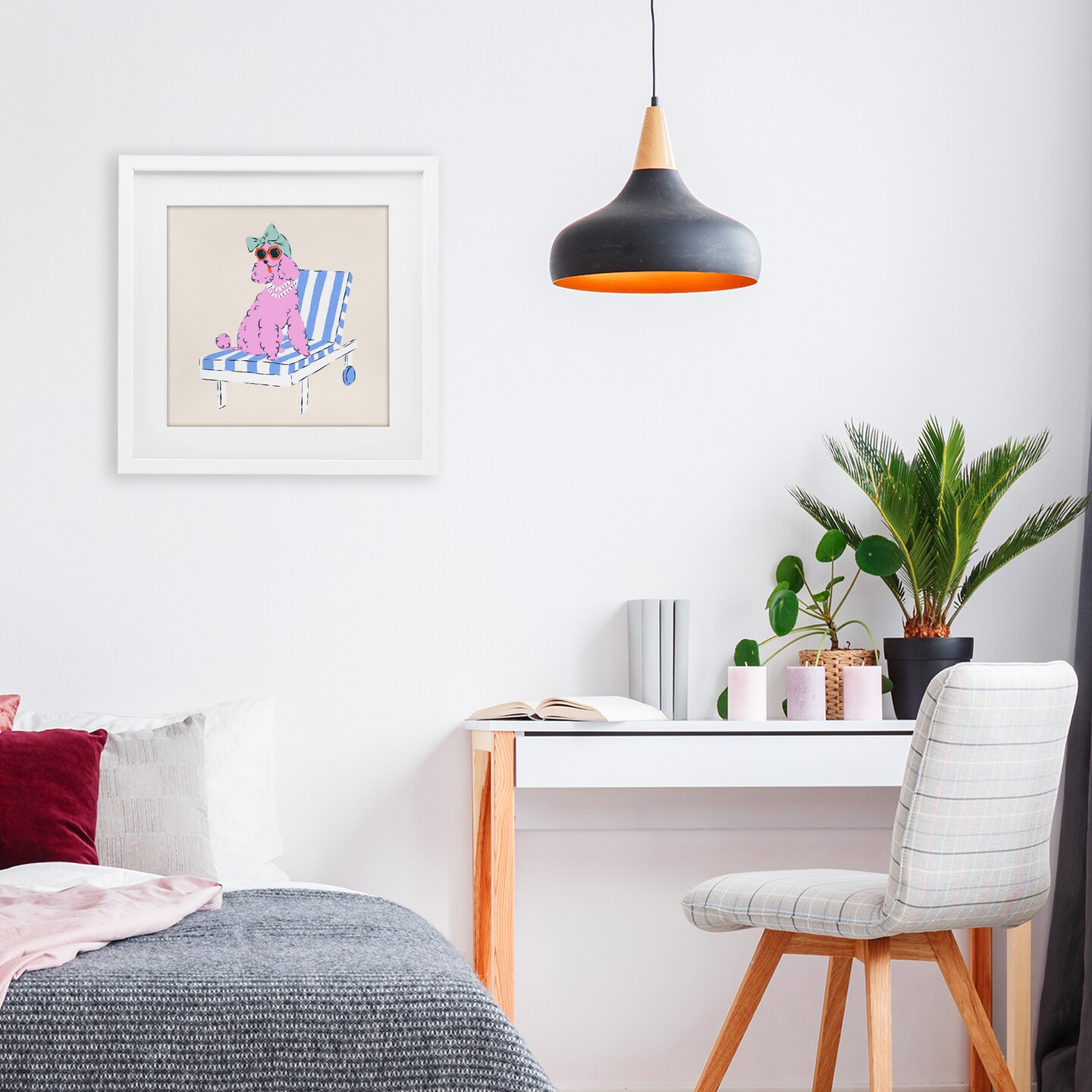 Stupell Industries Trendy Poodle Lounge Chair Framed Print Under Glass, design by Krissy Mast