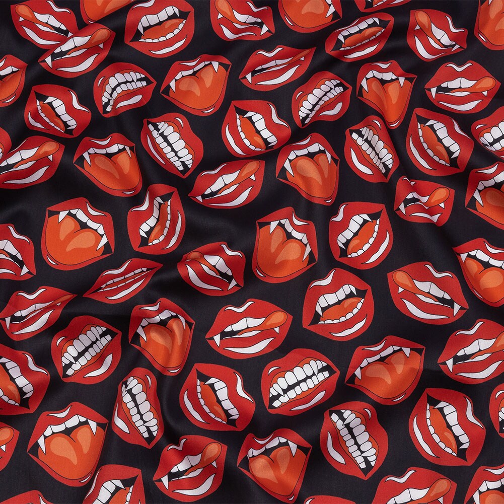 1 Yard Red and Black Vampire Lips Mercerized Organic Egyptian Cotton Shirting Halloween Fabric