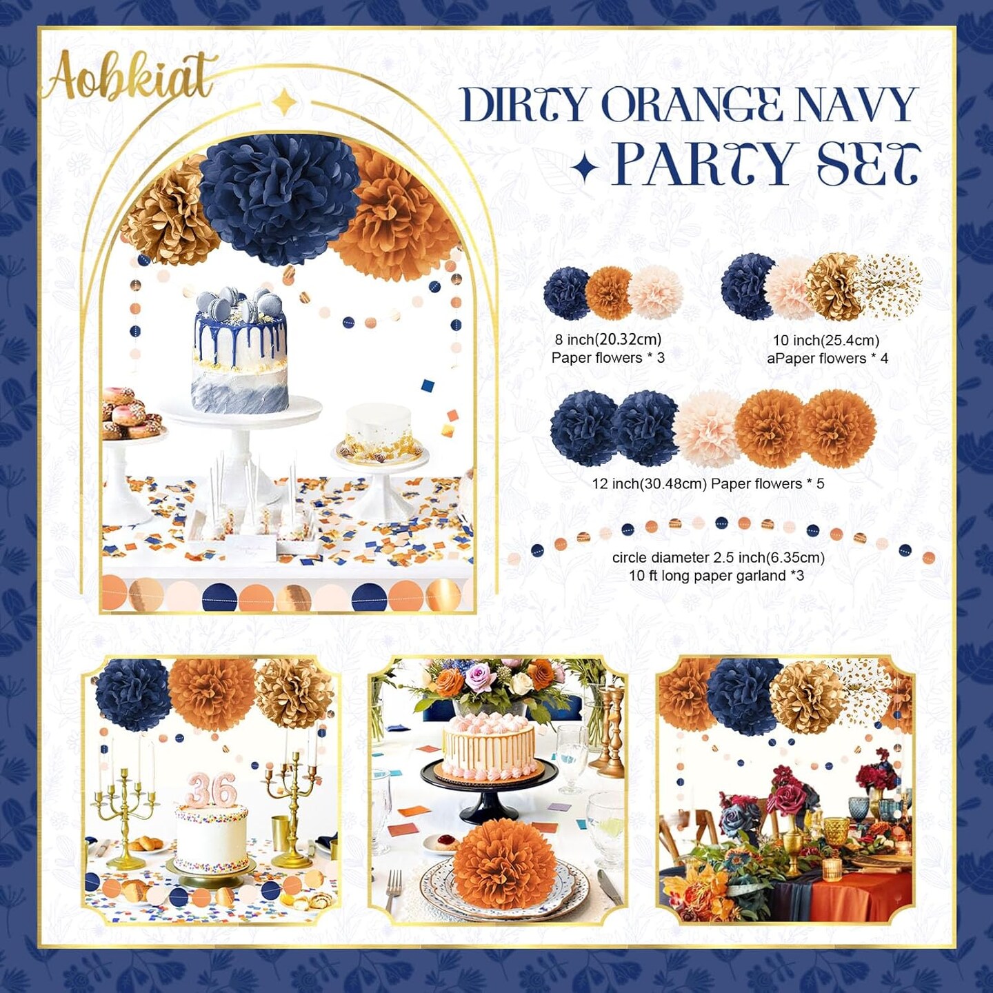 Boho Fall Wedding Party Decorations (Orange Navy)