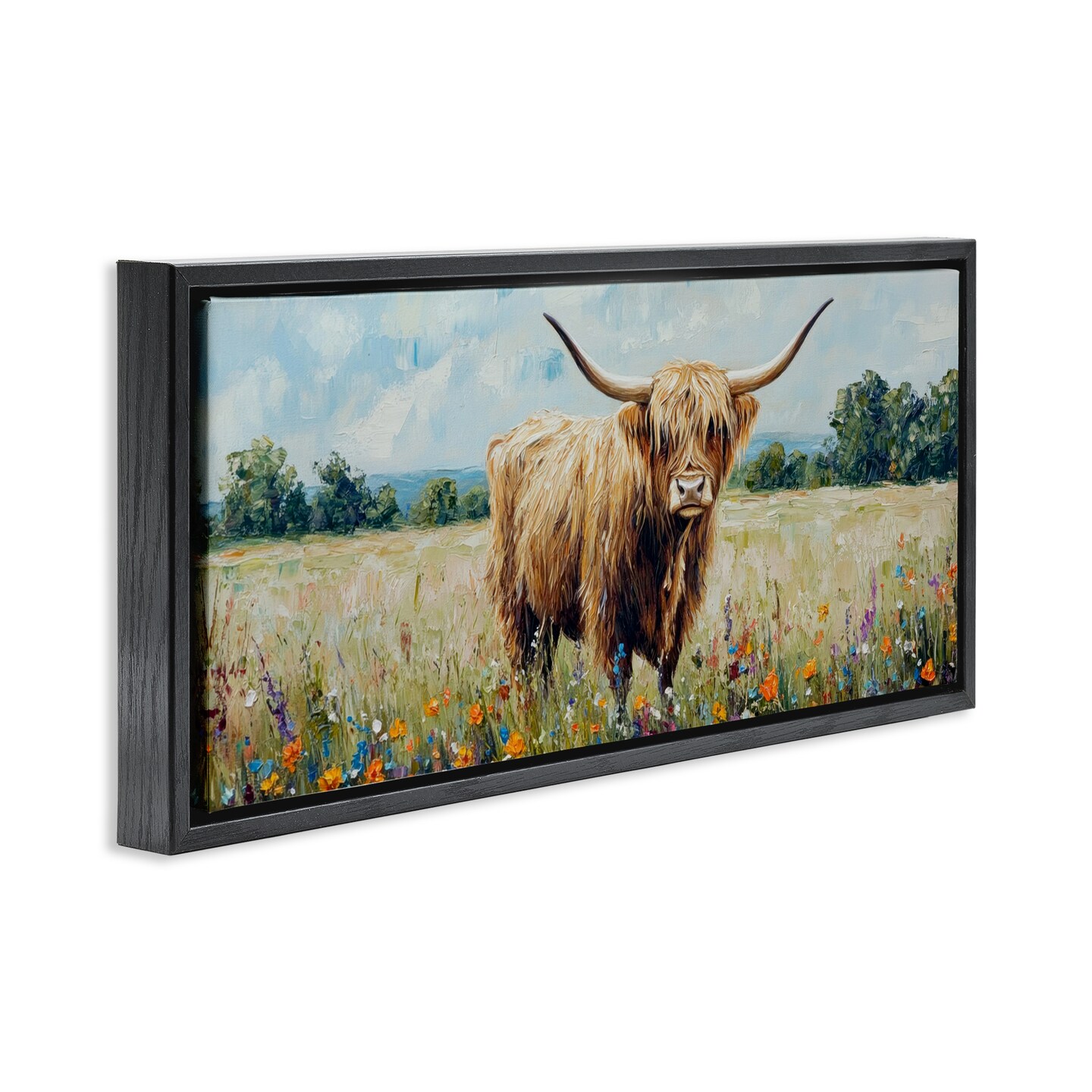 Stupell Industries Highland Cow Meadow Floating Frame, design by Petal Prints Design