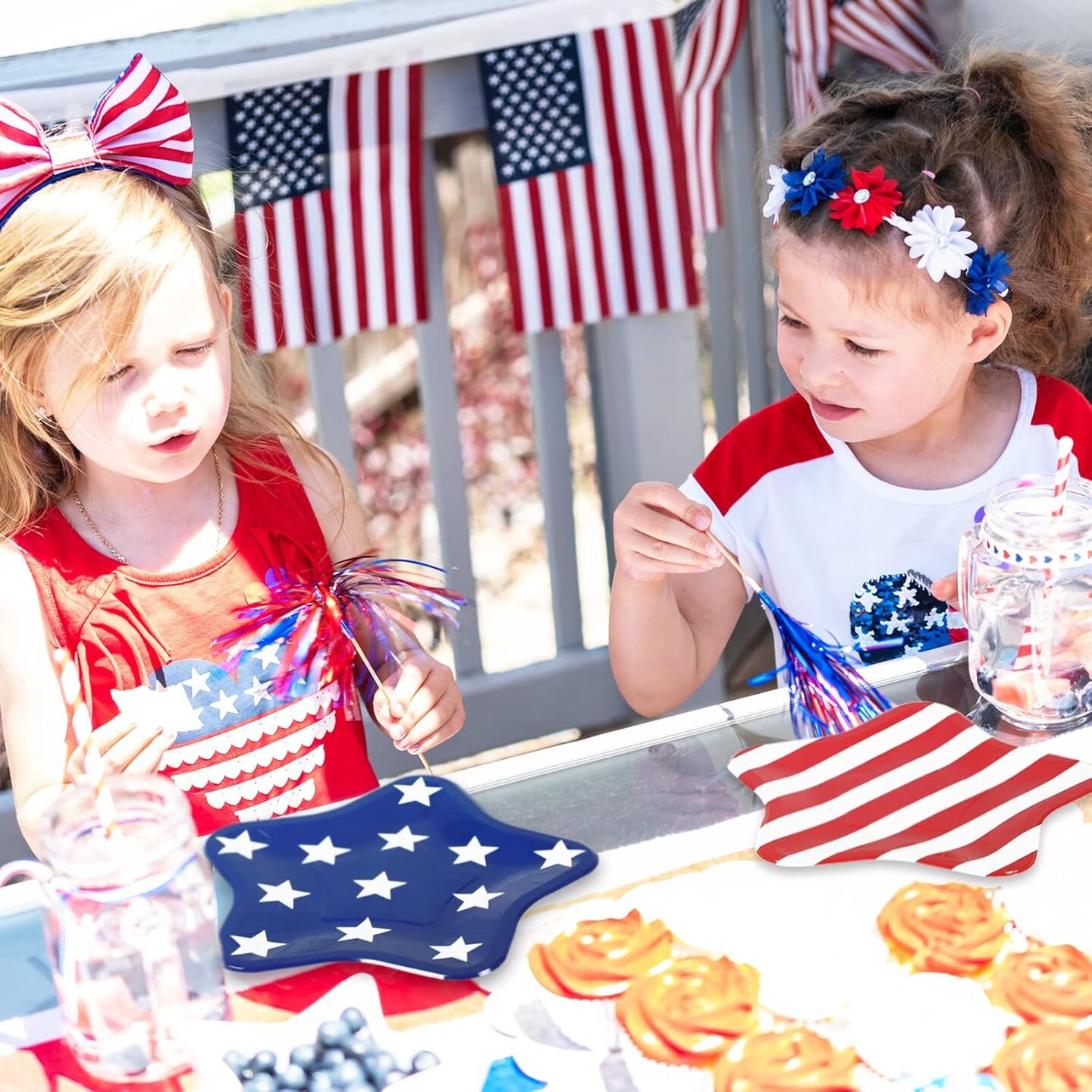 40PCS Patriotic Star-Shaped Paper Plates Set – Red Stripe & Blue Star Disposable 7.1" Plates for 4th of July, Independence Day, Veterans Day & 250th Anniversary Party Decorations