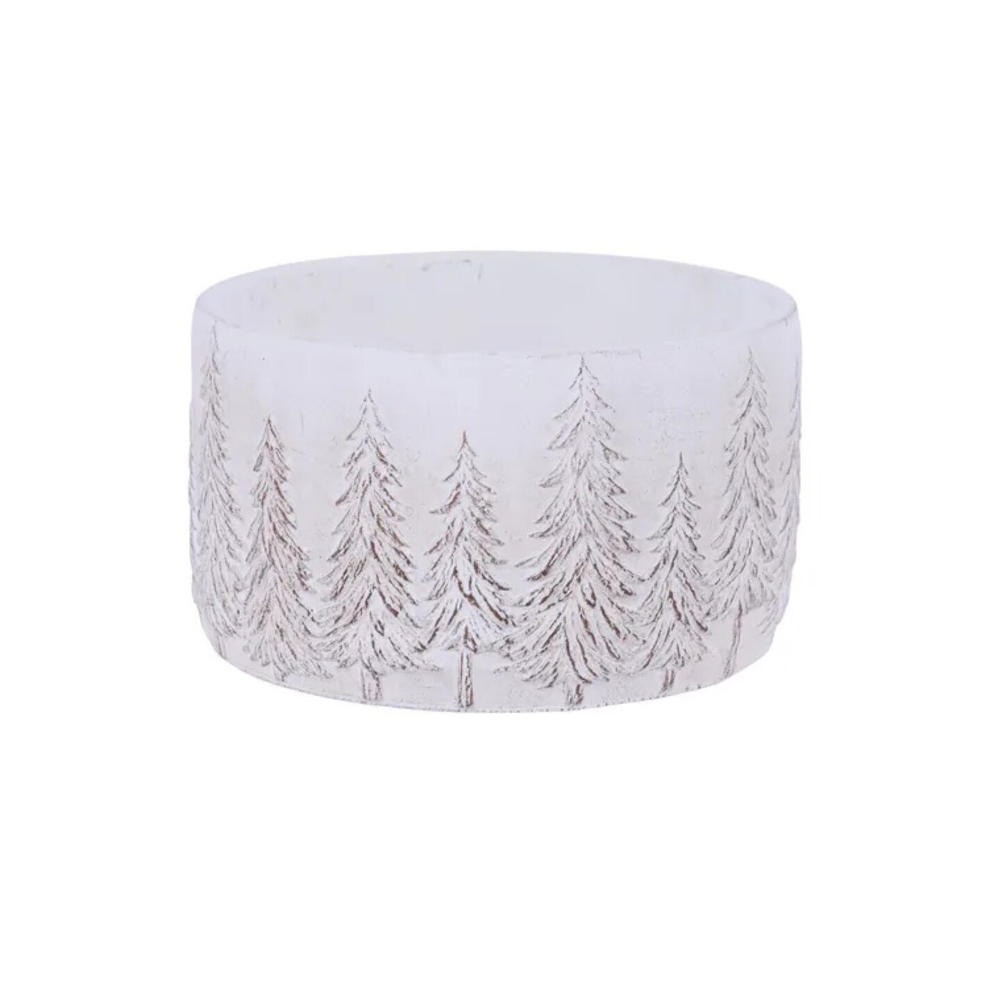Whitewash Pine Tree Cement Planter 6.5" Winter Floral Container-MX078930