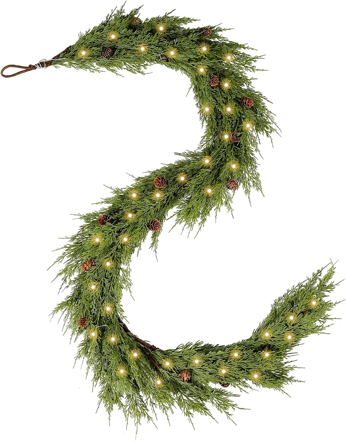 Real Touch Cypress Cedar &#x26; Pine Cone Evergreen Garland for Christmas Holiday Seasonal Outdoor/Indoor Home Decor