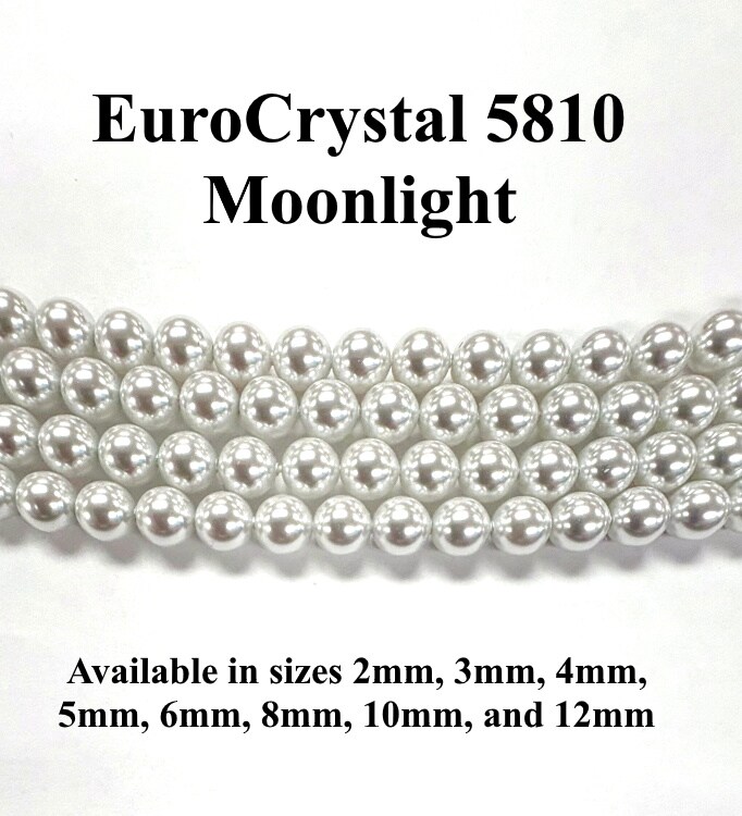 Moonlight EuroCrystal 5810 Round Pearls - 2mm, 3mm, 4mm, 5mm, 6mm, 8mm, 10mm, and 12mm - Strands - Made in Austria