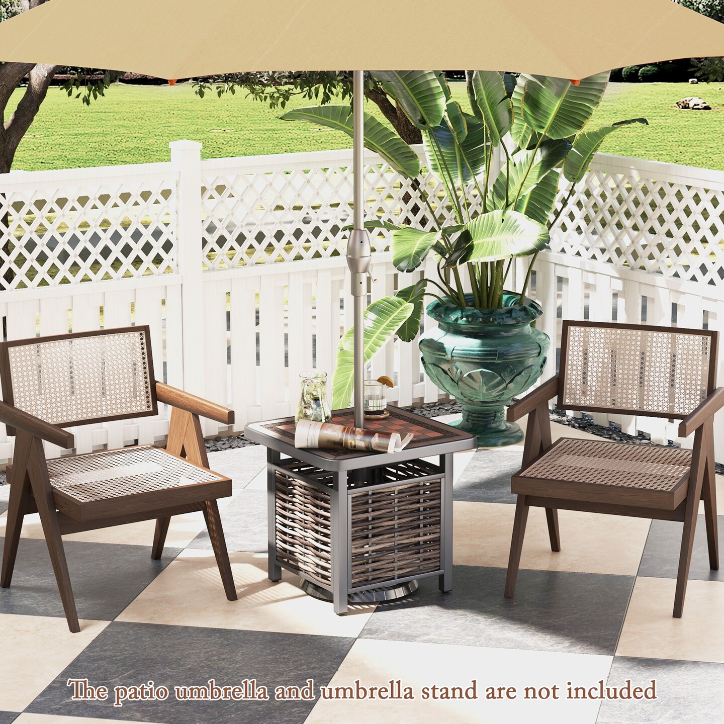 Patio Side Table 21.5 Inch Square PE Rattan Resin Metal Black Brown