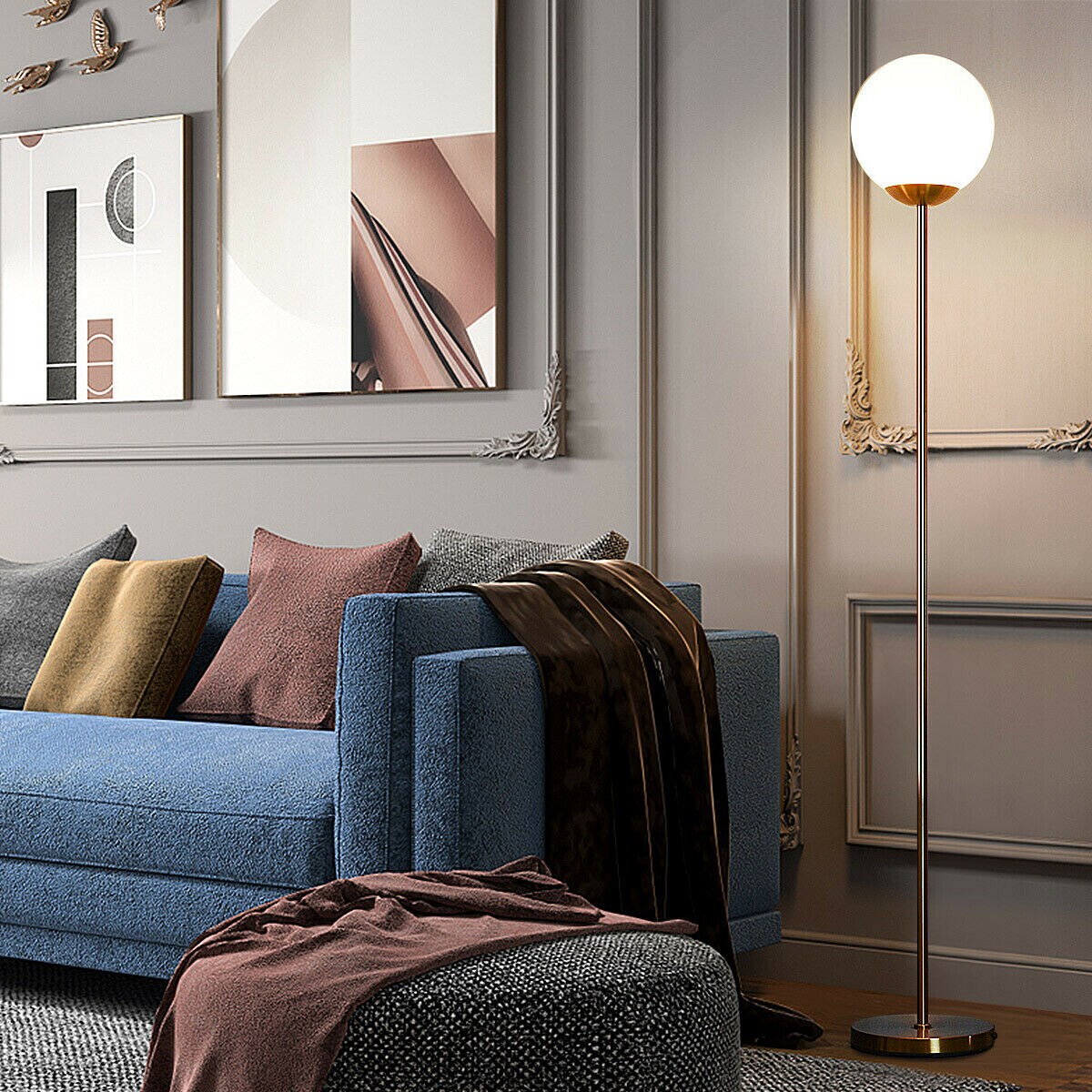 Modern Floor Lamp 67 Inch LED Bulb Frosted Glass Antique Brass White