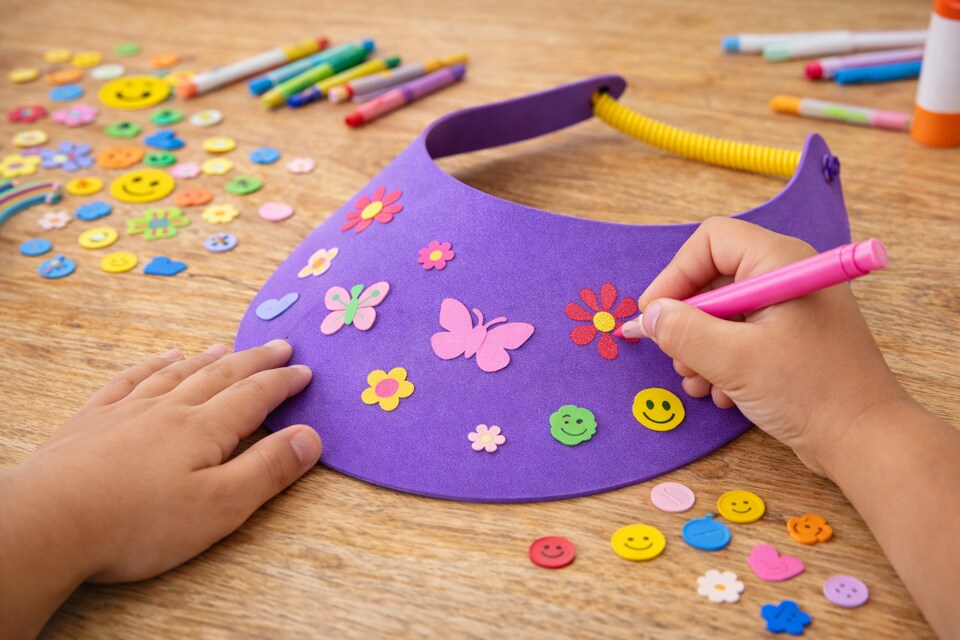 Foam Sun Visors with Coil Band – Assorted Colors, DIY Craft Hats, 12 Pack