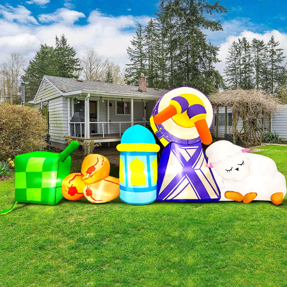 6 FT Spring Inflatable Lamp Outdoor Decoration with Drum Lamb Combine Blow up Yard Decoration, Built-in LED Lights for Easter Ramadan Garden Lawn Party