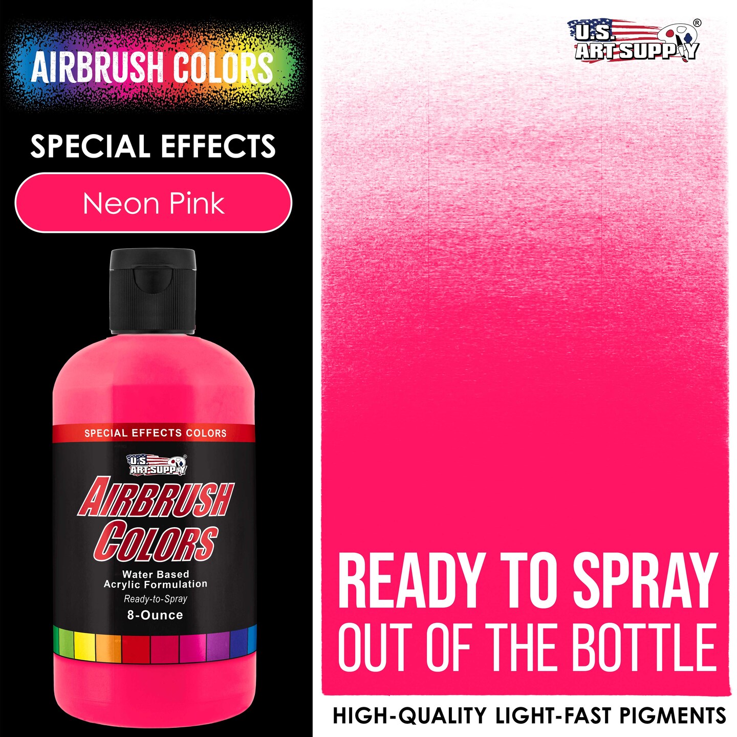 Neon Pink, Fluorescent Special Effects Acrylic Airbrush Paint, 8 oz.