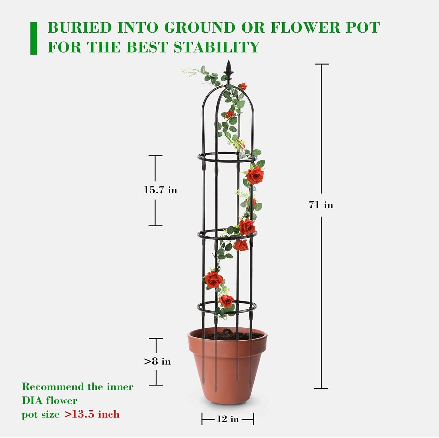 6.2ft Garden Obelisk Trellis Rustproof Metal Tower Stand