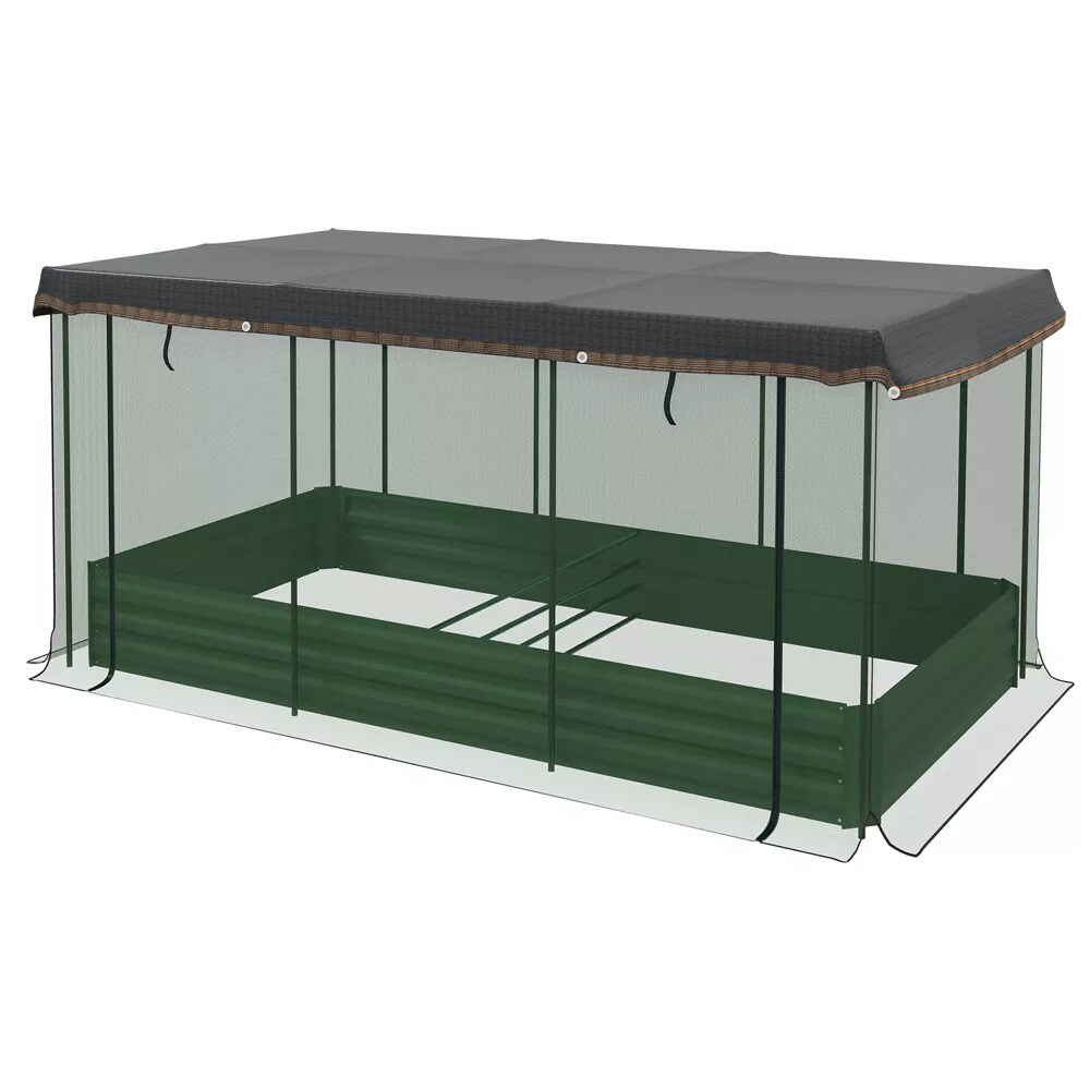 Galvanized Steel Raised Garden Bed with Crop Cage &#x26; Shade Cloth