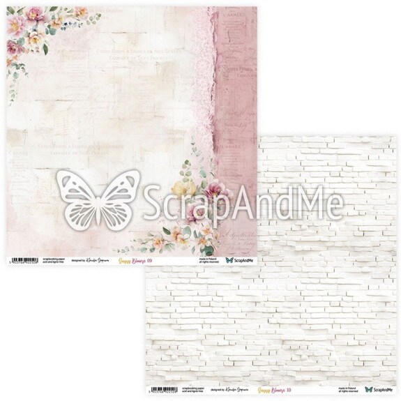ScrapAndMe “Sunny Blooms” 12x12 Scrapbook Paper Pack | 5 Double-Sided Sheets | Romantic Pastel Floral Designs