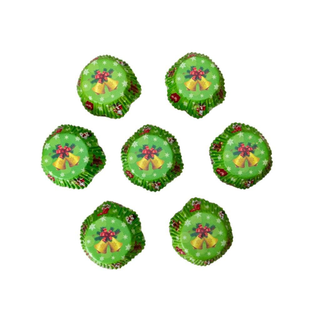 Christmas Bells Petal Shape Standard Size Cupcake Wrappers & Liners | 25 PC Set