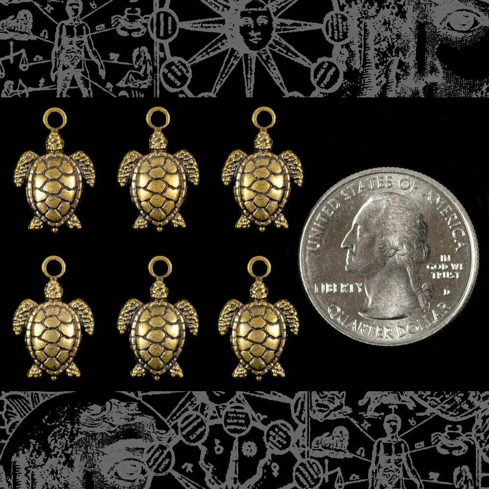 Antiqued Brass Sea Turtle Charms - Set of Six - AB-C184