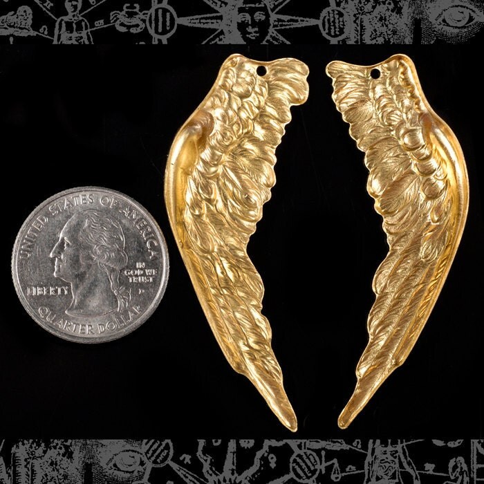 Raw Brass Huge Angel Wing Pendants Charms - One Set of Wings - B-P54
