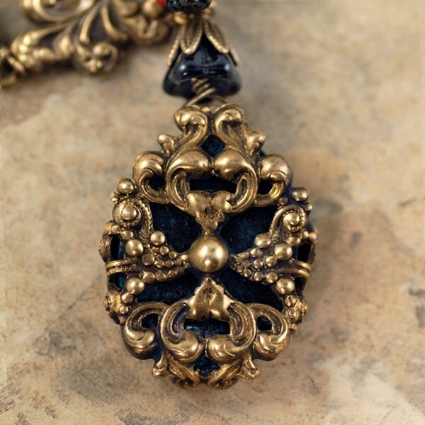 Antiqued Brass Large Floral Ornate Diamond Filigrees Wrap for Cameo Setting - Set of Two - AB-W30