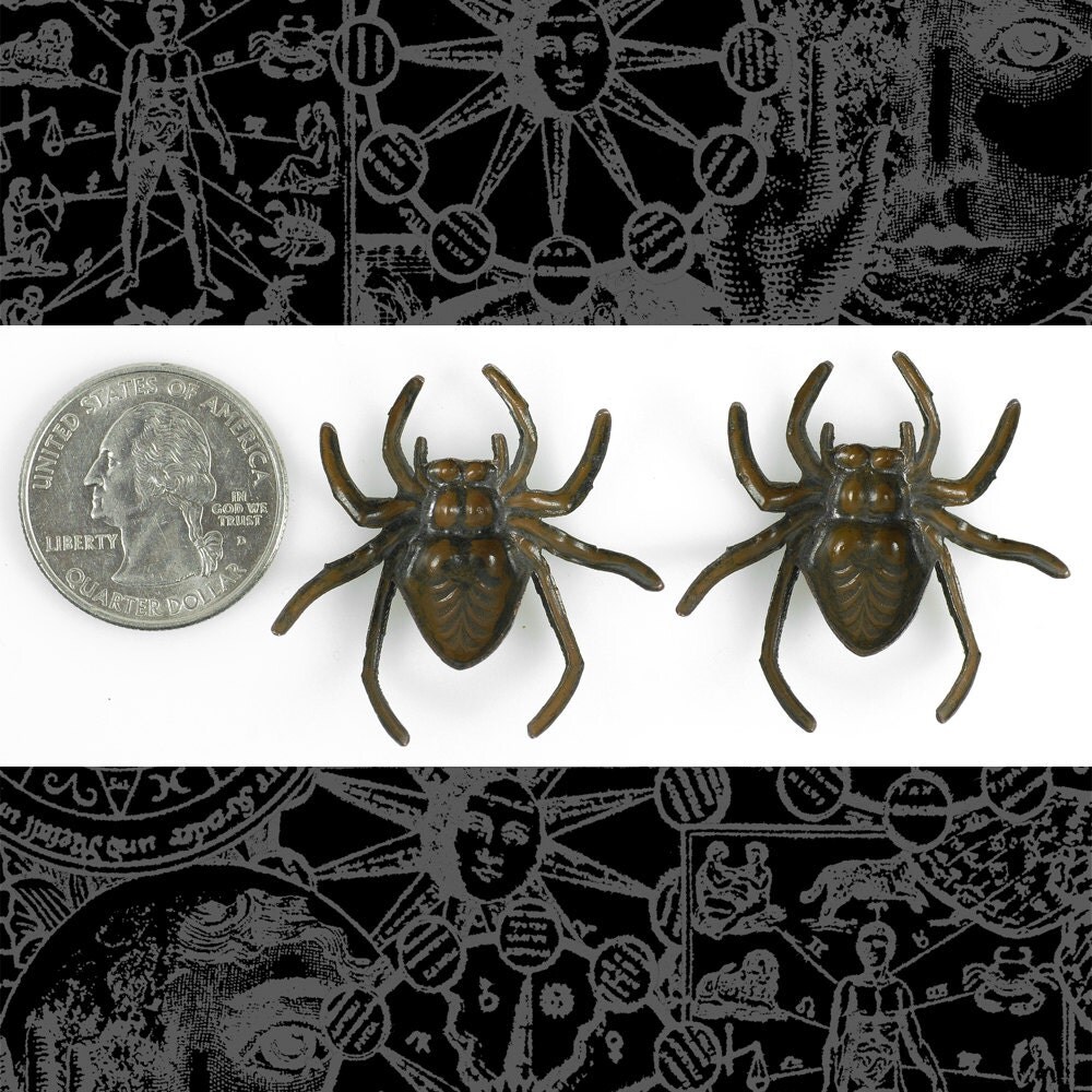 Chocolate Brown Plated Brass Big Hairy Spider Pendants Charms - Set of Two - RB-P05