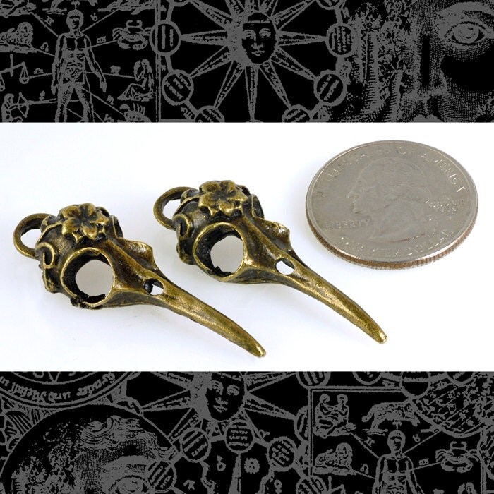 Bronze Finish Faux Raven Skull Pendants - Set of Two - ZB-P15