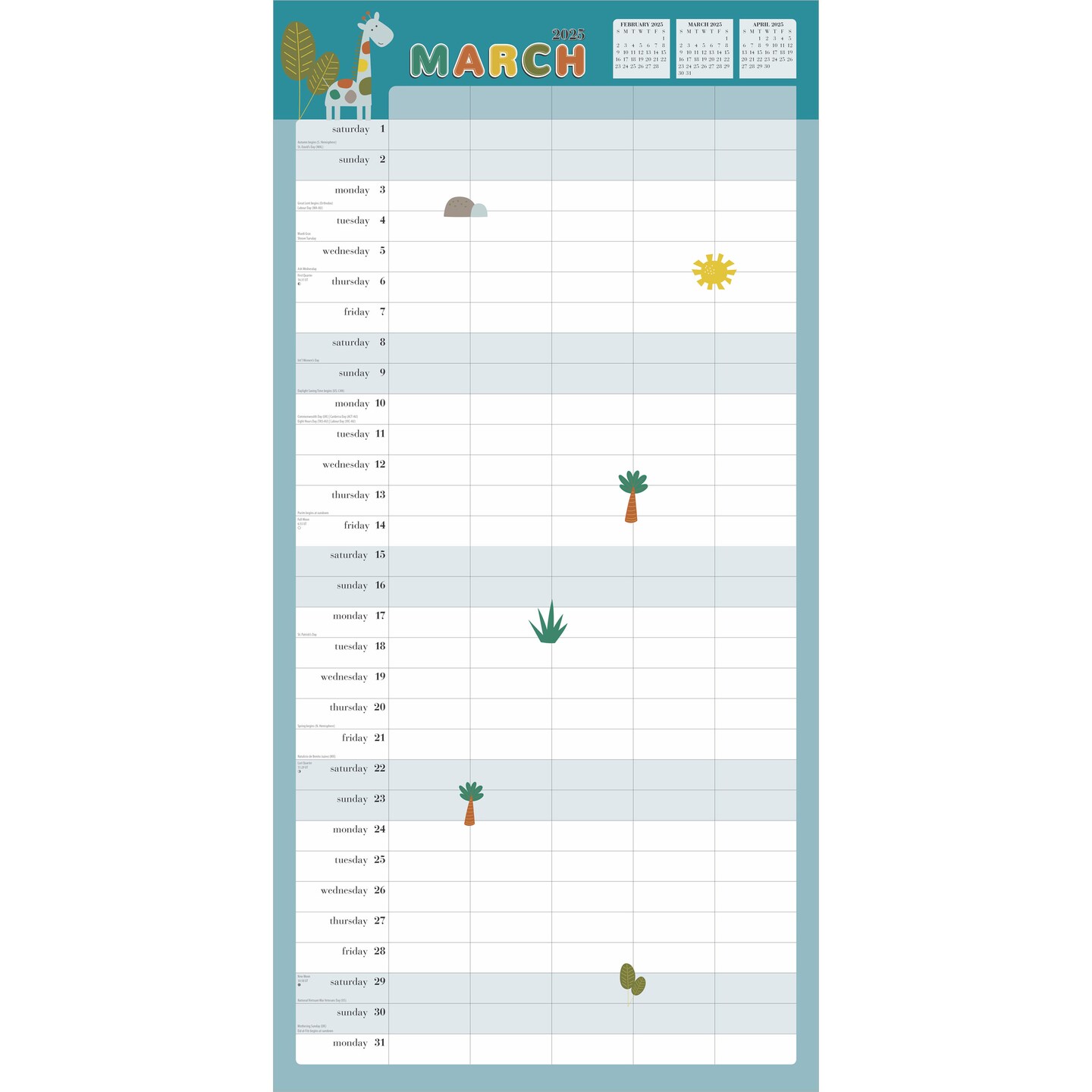 The Very Busy Family Organizer | 2025 12 x 24 Inch Monthly Square Wall Calendar | Matte Paper and Sticker Sheet | Plastic-Free | BrownTrout | Planner Scheduler