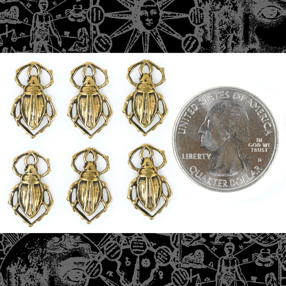 Antiqued Brass Beetle Two Ring Connectors - Set of Six - AB-2C22