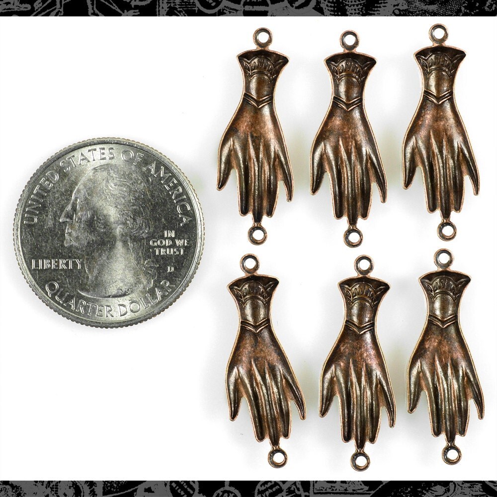 Hand Connectors Antiqued Copper Plated Brass Charms - Set of Six - C-2C15