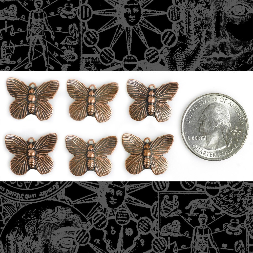 Antiqued Copper Plated Brass Butterfly Charms - Set of Six - C-C107