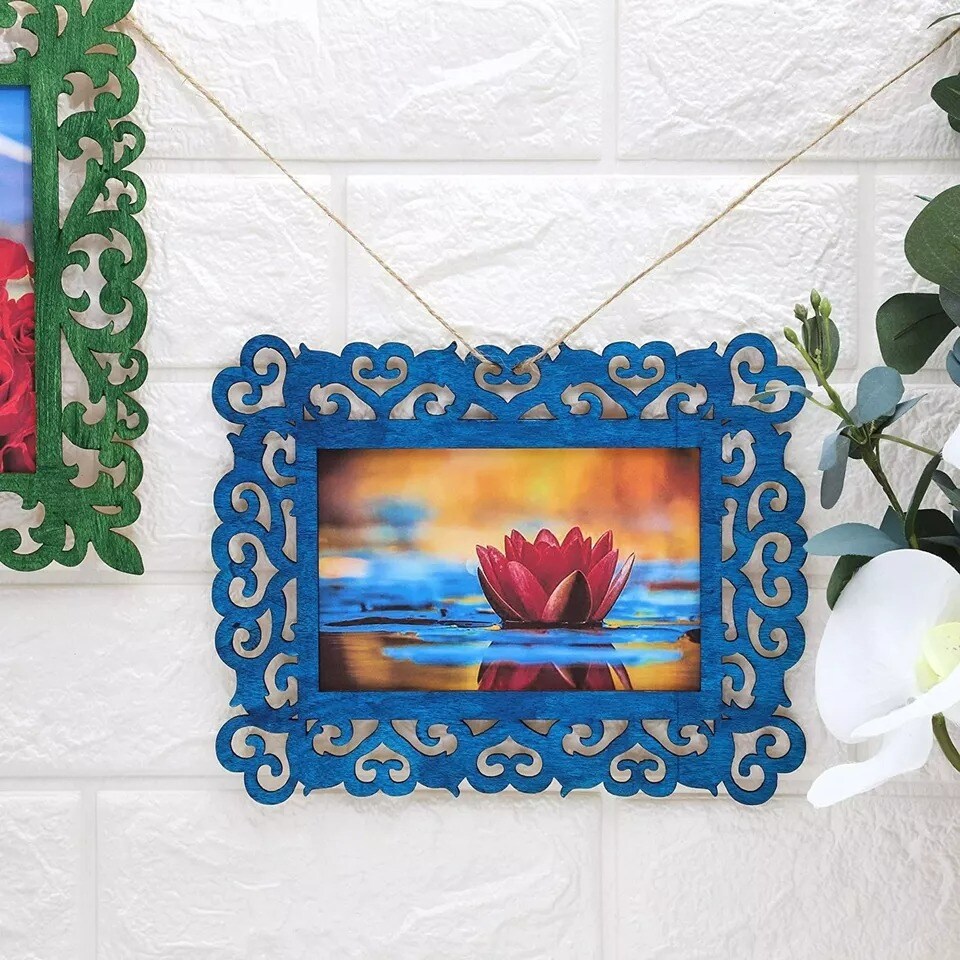 6 Pack Unfinished Wood Frames Cutout with Jute String for DIY Craft Decor 7x8.5&#x22;