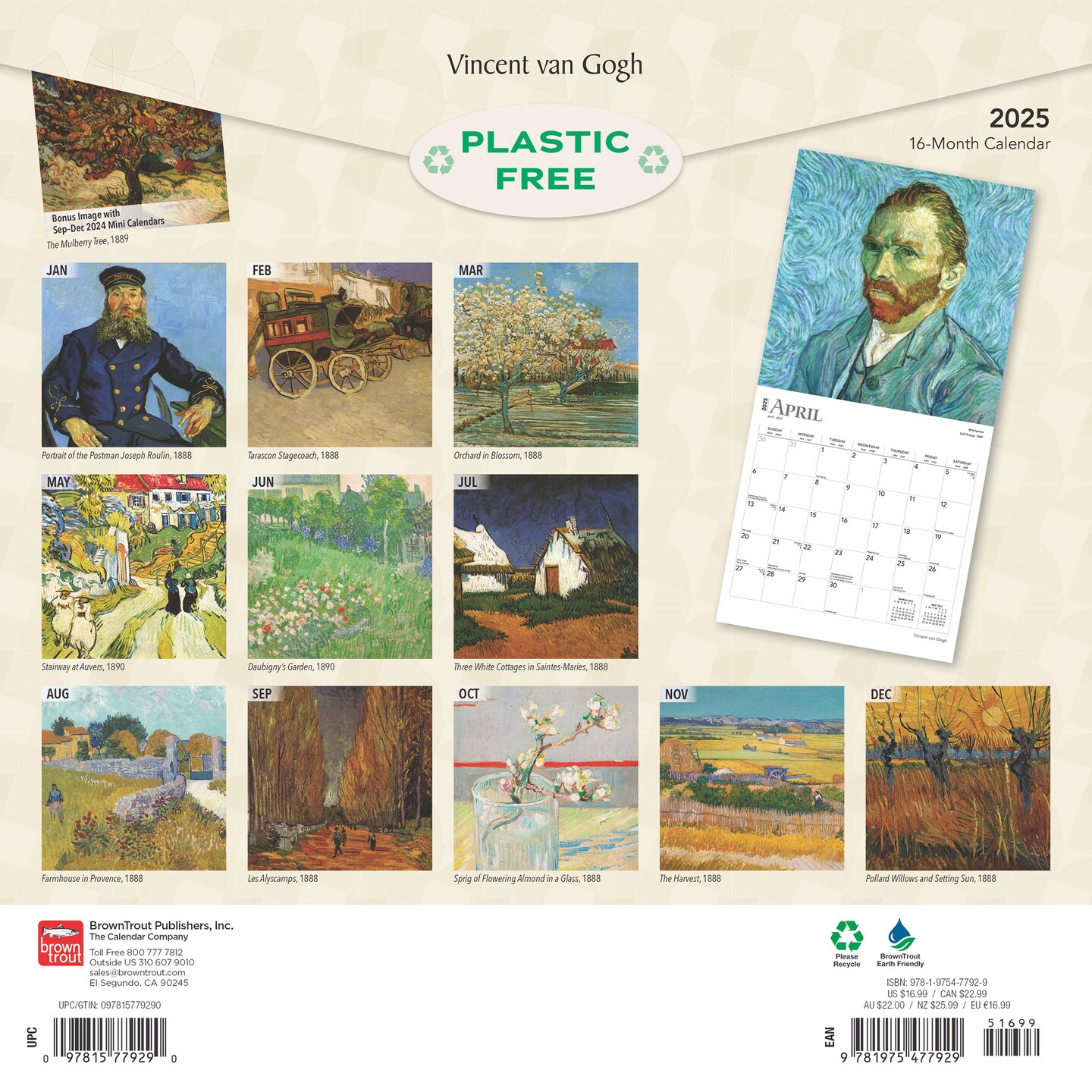 Vincent van Gogh | 2025 12 x 24 Inch Monthly Square Wall Calendar | Plastic-Free | BrownTrout | Dutch Post-Impressionist Artist
