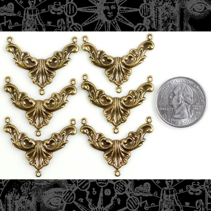 Antiqued Brass Ornate Three Way Connectors - Set of Six - AB-3C05