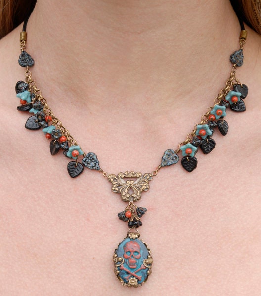 Black and Red Skull and Crossbones Cameos 30mm x 40mm Cameos - Set of Two - CAM224