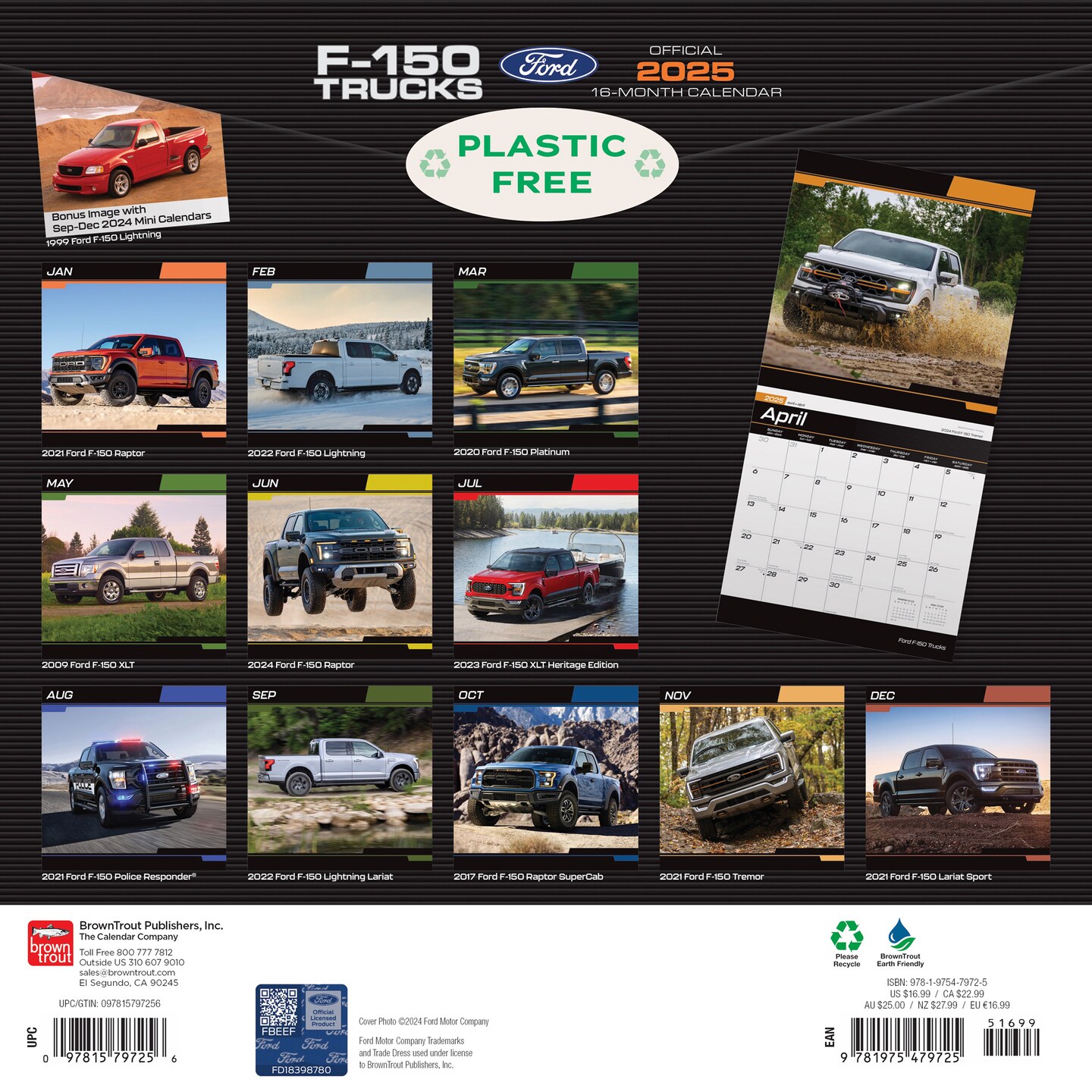Ford F150 Trucks OFFICIAL | 2025 12 x 24 Inch Monthly Square Wall Calendar | Plastic-Free | BrownTrout | Automotive Manufacturer F-Series