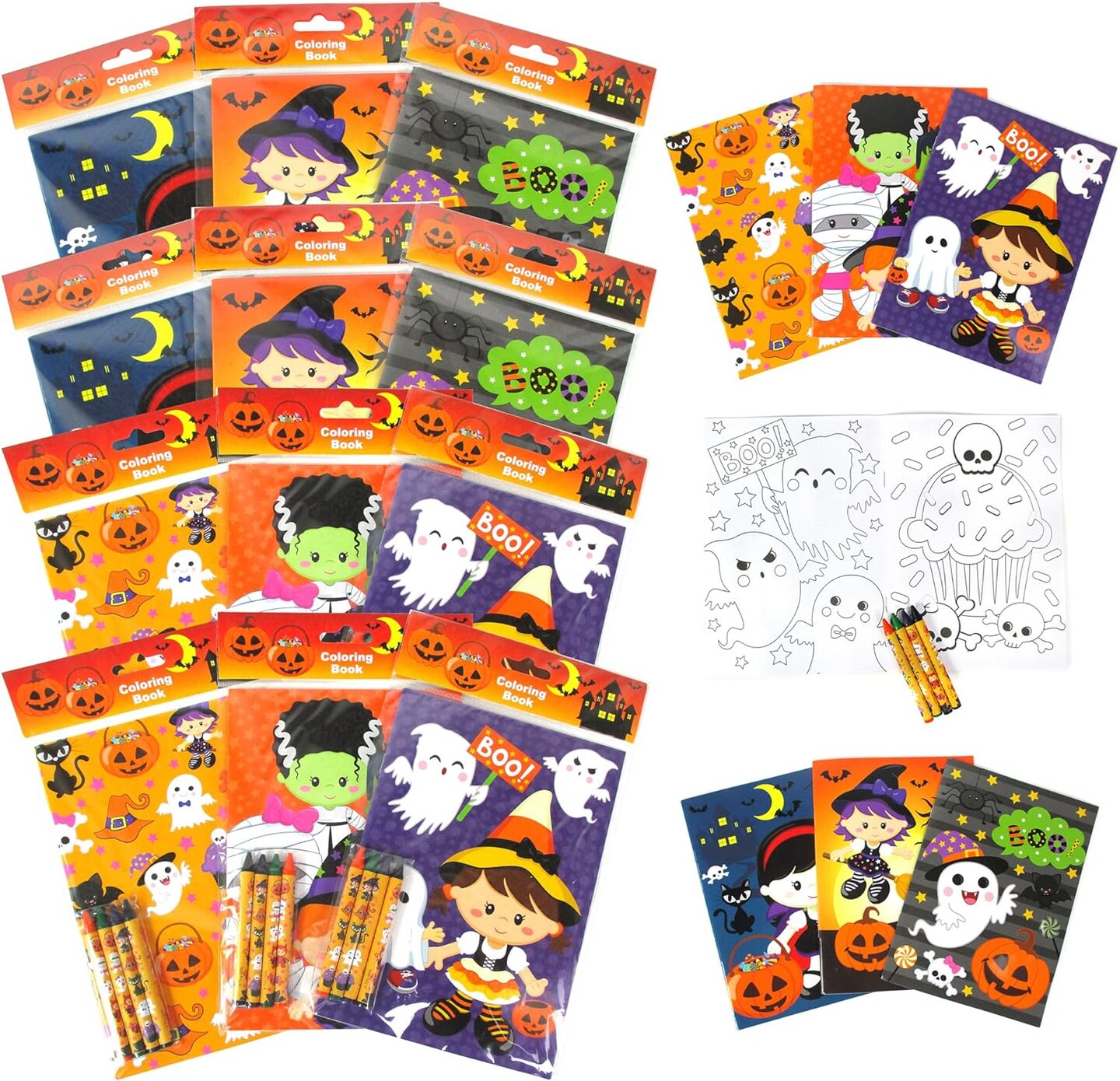 TINYMILLS Halloween Coloring Books for Kids with 12 Coloring Books and 48 Crayons