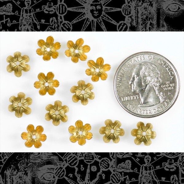 Raw Brass 8mm Floral Leafy Brass Bead Caps - Set of Twelve - B-BC12