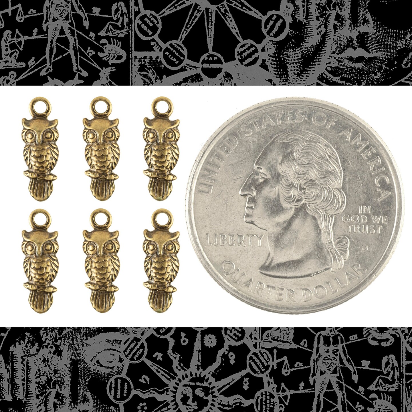 Antiqued Brass Tiny Owl Charms - Set of Six - AB-C219