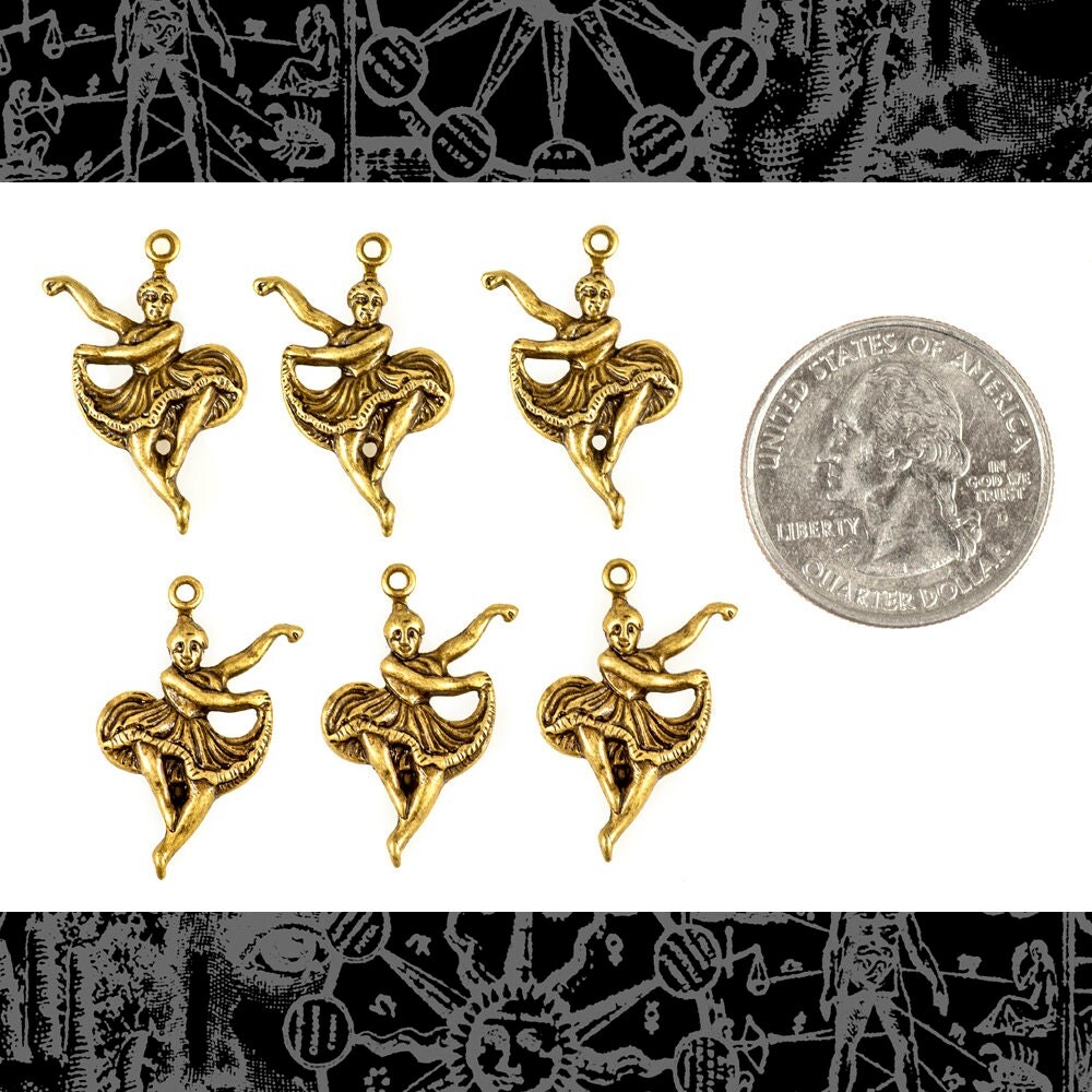 Antiqued Brass Dancing Girl Charms - Set of Six - AB-C05