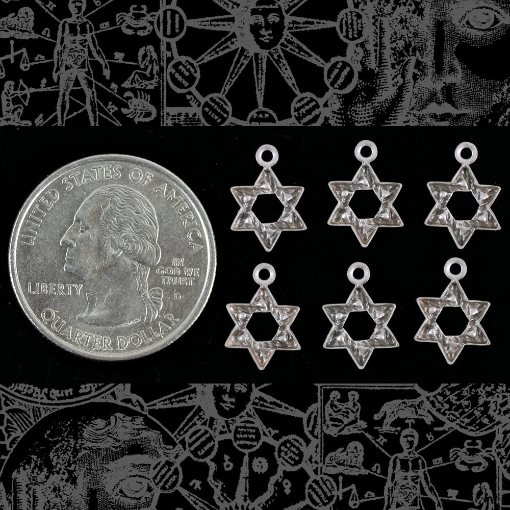 Antiqued Silver Plated Brass Star of David Charms - Set of Six - S-C119