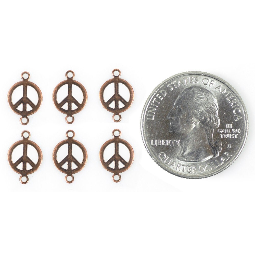 Antiqued Copper Plated Brass Stampings Peace Sign Connectors - Set of Twelve - C-2C32