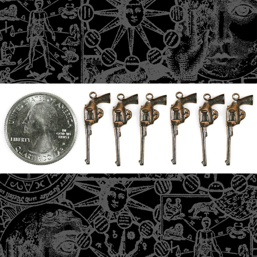 Antiqued Copper Plated Brass Western Gun Charms - Set of Six - C-C56