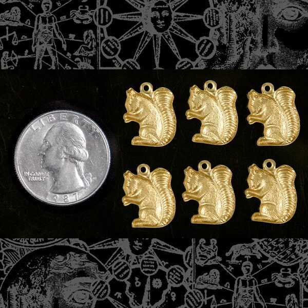 Raw Brass Squirrel Charms - Set of Six - B-C47