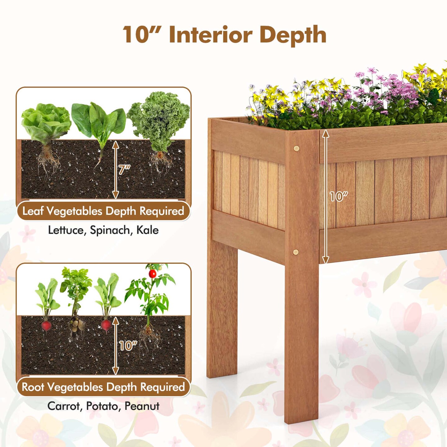 Costway Wooden Elevated Planter Box with Solid Wood Frame &#x26; Sturdy Legs Slatted Bottom