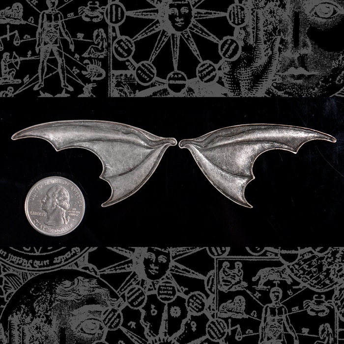 Antiqued Silver Plated Brass Bat Wings Pendants Charms - One Set of Wings - S-P55