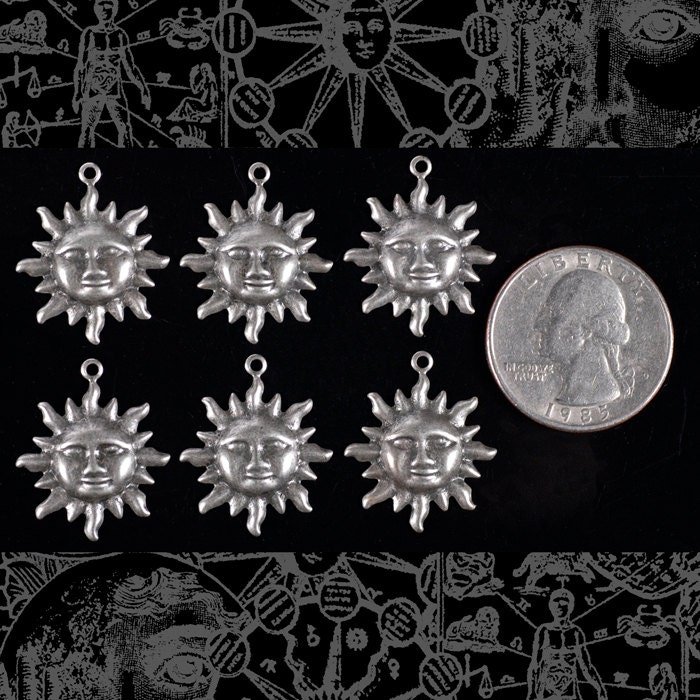 Antiqued Silver Plated Brass Sun Charms - Set of Six - S-C81