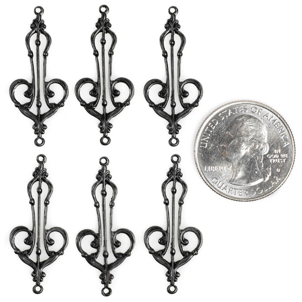 Black Plated Brass Art Deco Heart Harp Connectors - Set of Six - BB-2C39